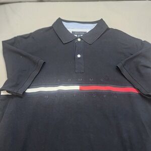 Tommy Hilfiger Regular Fit Stretch Men's Black Polo Logo Shirt‎ Size XL